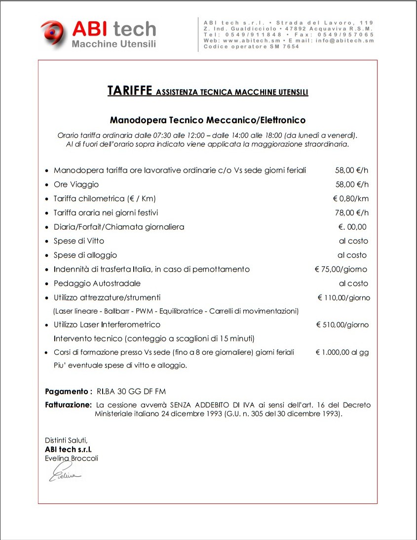 Tariffario